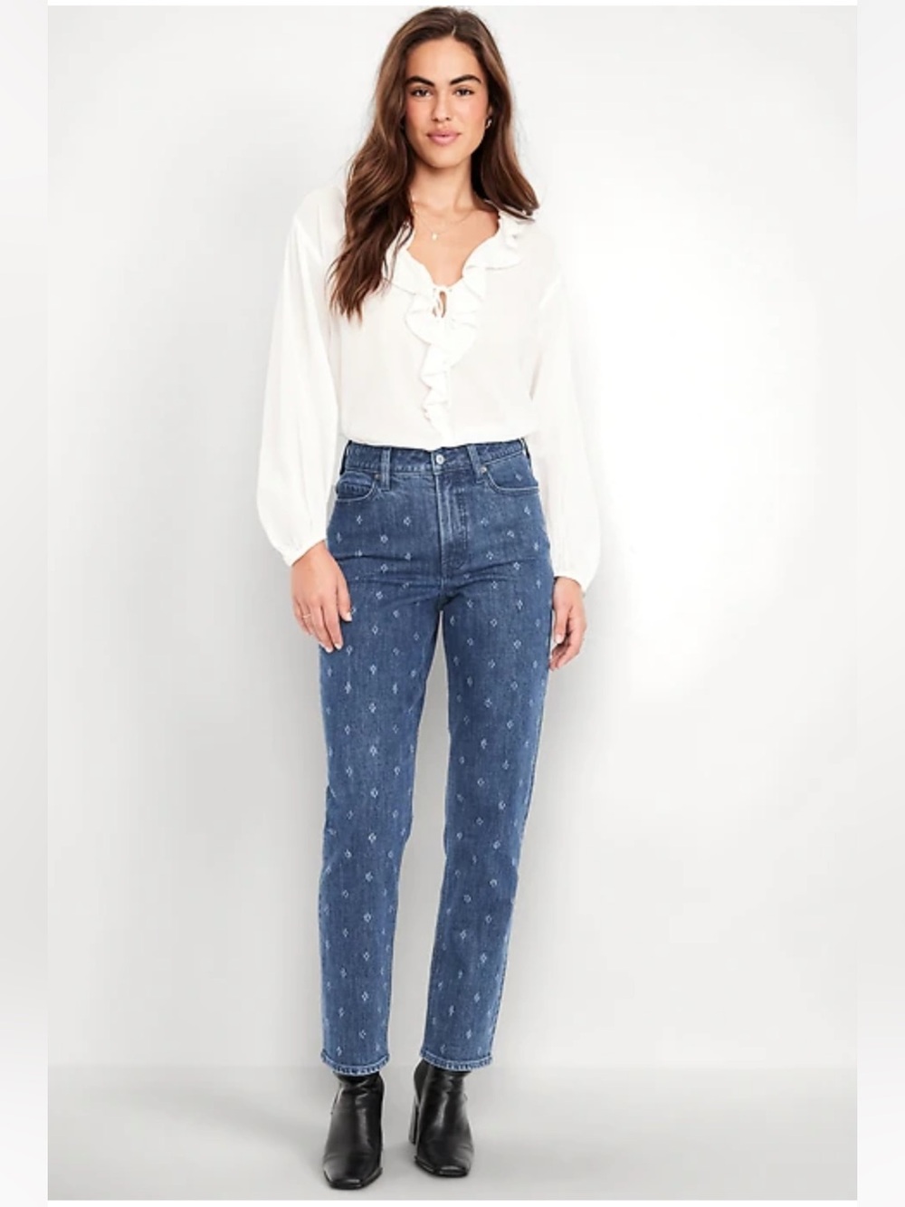 Old Navy Extra High-Waisted Textured Straight Jeans, Size 4, NWOT
